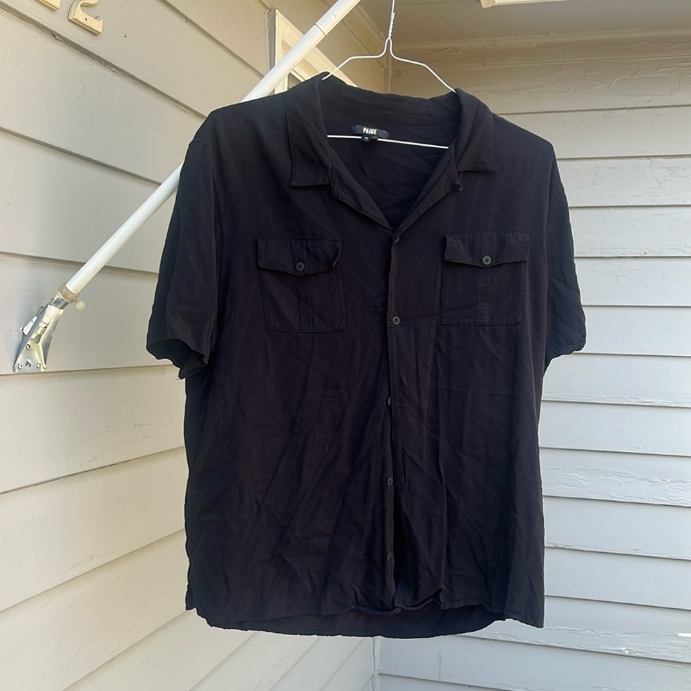 PAIGE Earl shirt black short sleeve button up rolled cuff shirt